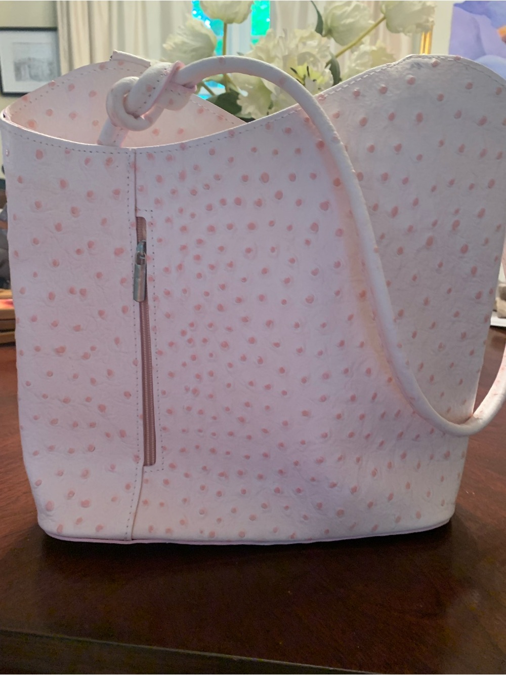 Soft Pink Textured Shoulder Tote Bag